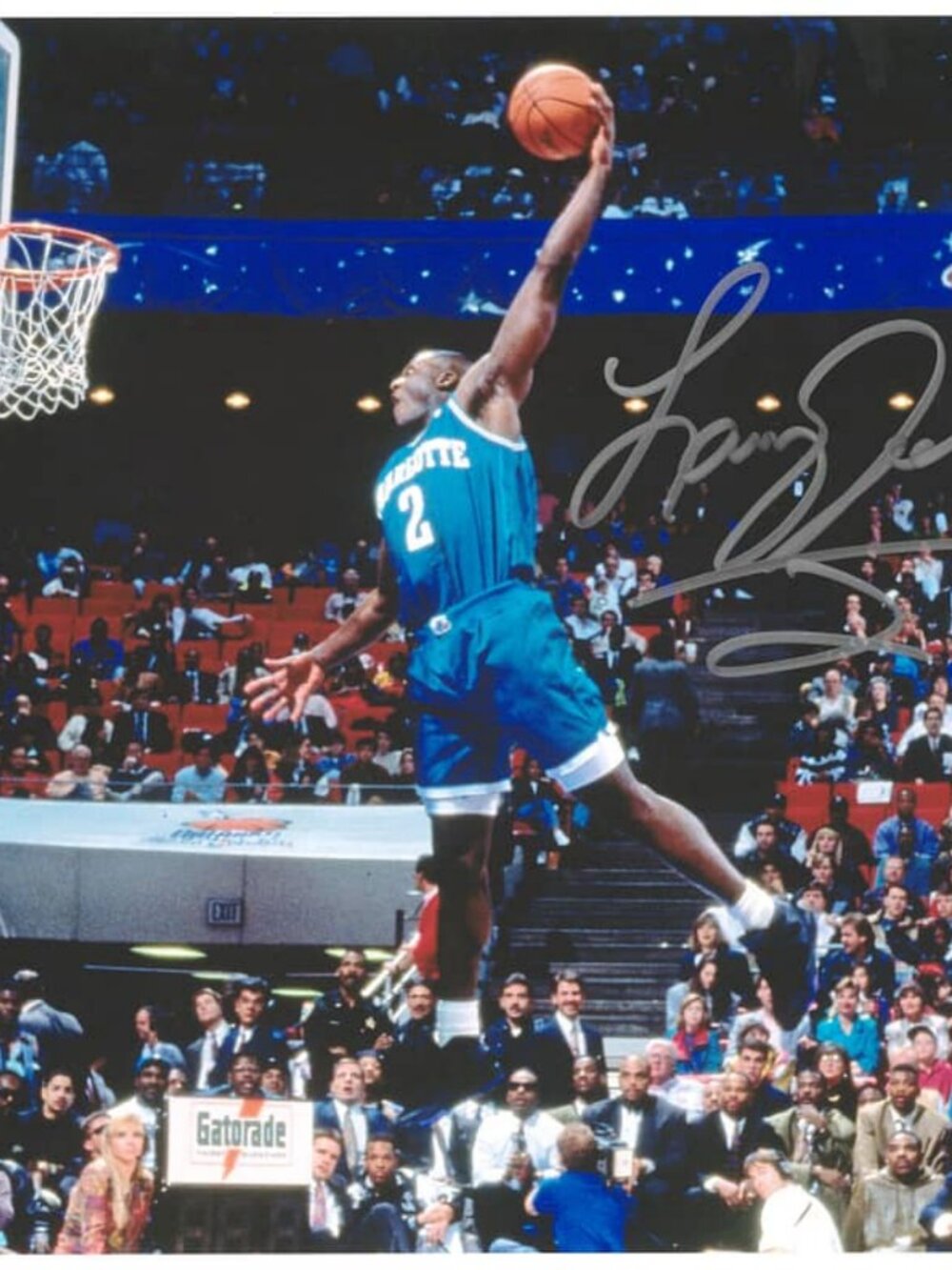 Larry Johnson Charlotte Hornets Signed Photograph Auto SLAM Cover! 11 x 14 - PSA